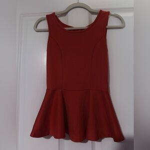 Deep Coral Peplum Tank Top w/ Heart Detail